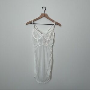 Sheer Micro Mesh Corset Style White Mini Dress